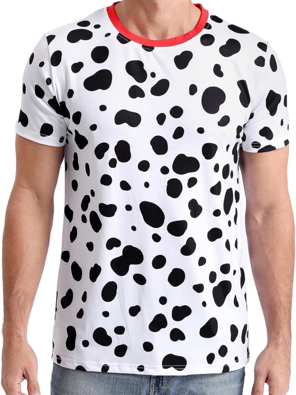 Men's Dalmatian Spot Crew Neck T-Shirt - White with Black Spots Ears Hairband